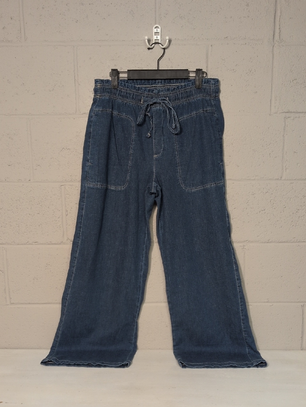 AE Dreamy Drape Pull On Elastic Waist Wide Leg Linen Blend Denim Pants Size S - Picture 2 of 8